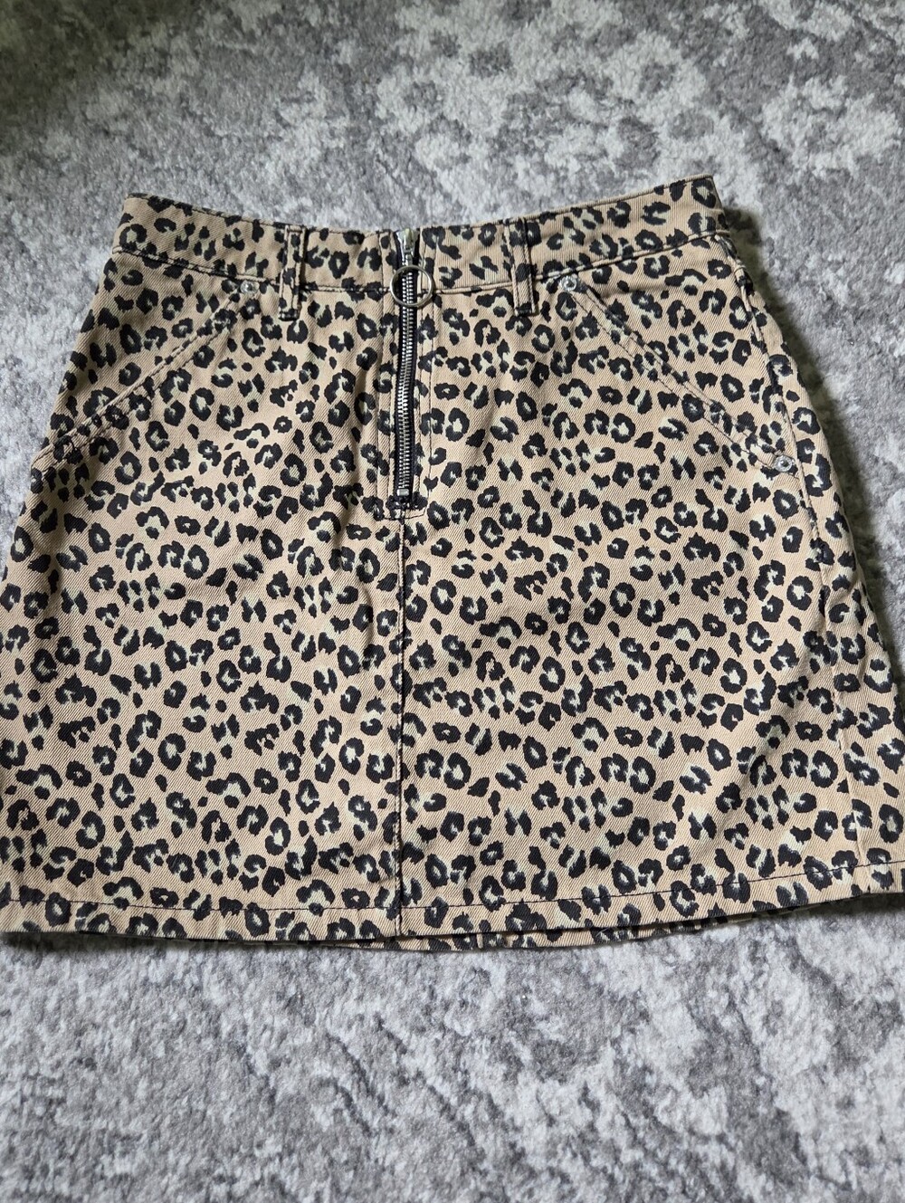 Topshop Moto Leopard Print Zip Front Denim Mini Skirt Size 6